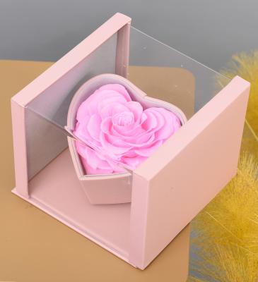 China Wholesale Natural Touch Luxury Handmade Heart Shaped Eternal Dry Flower In Box Long Lasting Preserved Rose Gift Box for sale