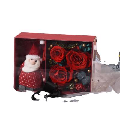 China Wholesale Natural Touch Luxury Handmade Everlasting Dried Flower And Little Bunny In Box Long Lasting Preserved Rose Christmas Gift for sale