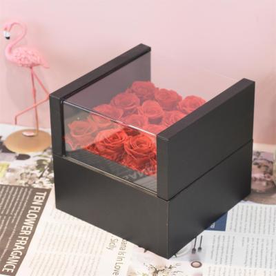 China fashionable & Environmental Friendly Original Plant Color Long Lasting Multiple Flower Heads Preserved Eternal Eternal Rose In Acrylic Gift Box for sale