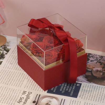 China fashionable & Environmental Friendly RTS Preserved Acrylic Rose Flower Box Christmas Decorations Immortal Rose Gift Box Preserved Roses for sale