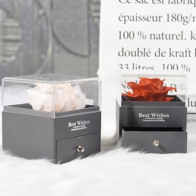 China fashionable & High Quality Environment Friendly Festival Gifts Jewelry Box Wedding Preserved Decorative Roses Flowers in Acrylic Box for sale