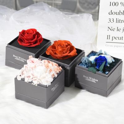 China Wholesale Natural Touch Handmade Eternal Dry Flower In Box Single Preserved Rose Head Long Life In Acrylic Box for sale