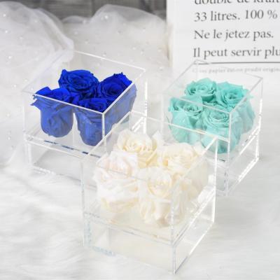 China Factory Supply Contact Natural Handmade Everlasting Dried Flower Directly In Box Long Life Preserved Rose In Acrylic Box for sale