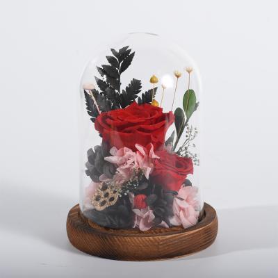 China Wedding Party Event Decoration Hot Sale High Quality Preserved Flowers in Different Glass Dome Styles for Valentine Gift for sale