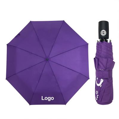 China Custom New Traditional Design 3 Folds Rain Logo Purple Umbrella For Wholesale Automatic Umbrella for sale