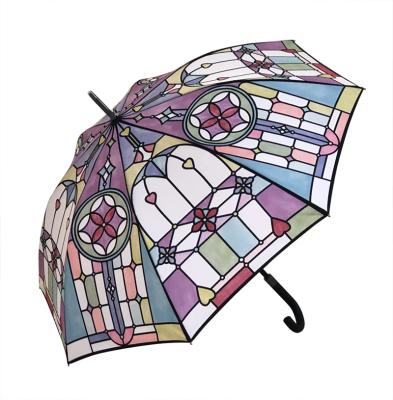 China Mid Century Modern Hot Selling Auto Windproof Digital Printing City Low MOQ Custom Copy Walking Umbrella Upright Umbrella for sale