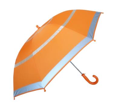 China Safety Windproof Running Orange Reflective Strip Umbrella Kids Straight Umbrella for sale