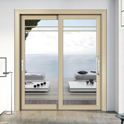 China 2022 Foshan sliding door manufacturer new design double track aluminum tempered glass windproof sliding door for sale