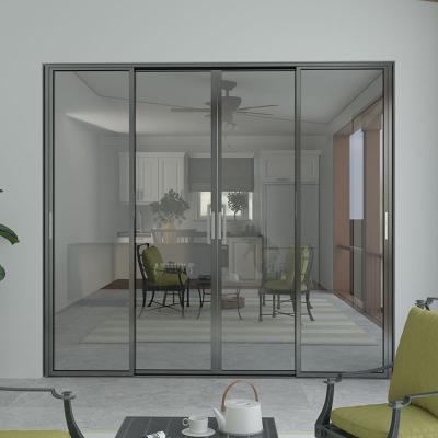 China Windproof Triple-track Sliding Doors Tempered Glass Sliding Doors Aluminum Remote Control Sliding Doors for sale