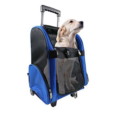 China Universal Sliding Pet Dog Portable Bag Cat-Wheel Baggage Backpack Carrier Viable Cute Trolley Pet Walking Carrier for sale