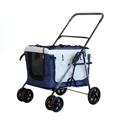 China Sustainable Multifunctional Four Wheel Pet Trolley House Cart Dog Stroller With Detachable Carrier for sale