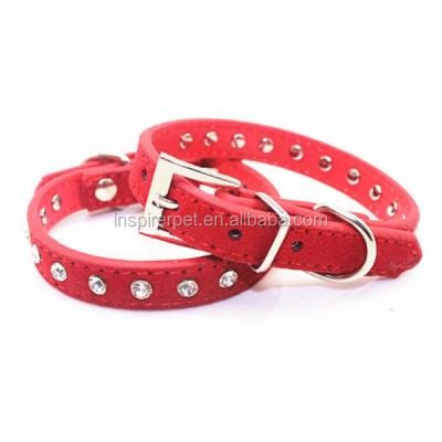 China Viable Crystal Diamond Pet Dog Suede Leather Bling Rhinestone Dog Collars for sale