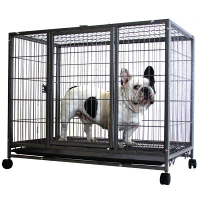 China Durable Heavy Duty Metal Square Tube Dog Wire Cages With Wheels for sale