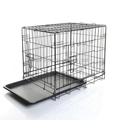 China Viable Wholesale Metal In Stock Commercial Manufacturer Stainless Steel Collapsible Pet Cage With Removable Tray for sale