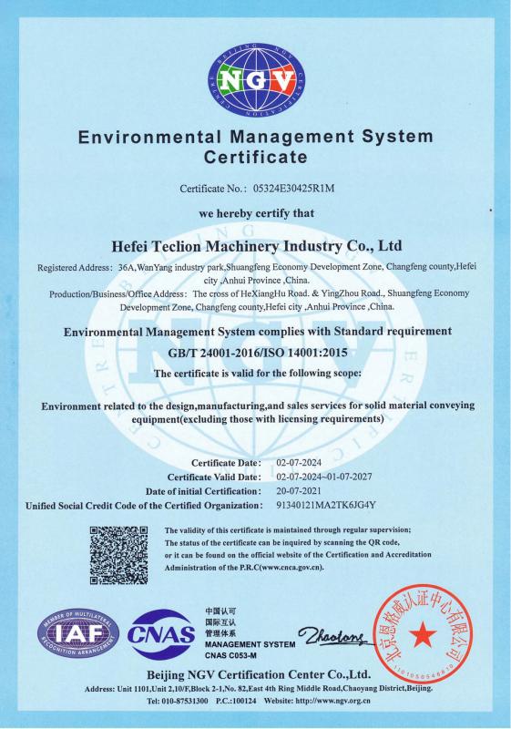 ISO 14001:2015 - Hefei Teclion Machinery Industry Co.,Ltd.