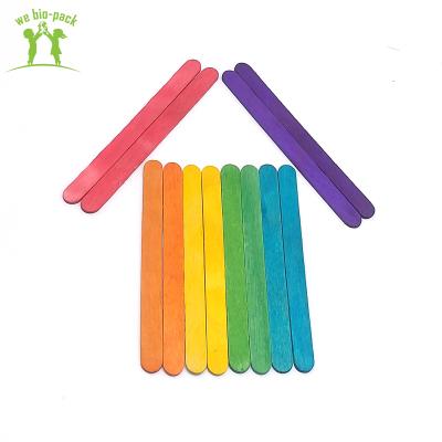 China Eco-friendly Natural Safety DIY Kids Wooden Material 110mm Colorful Craft Sticks Ice Cream Spoon for sale