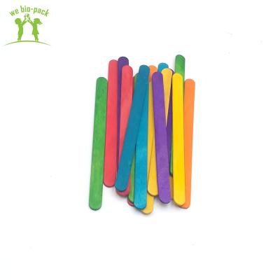 China 125mm Sustainable Natural Safety Kids DIY Wooden Colorful Craft Sticks Ice Cream Spoon for sale