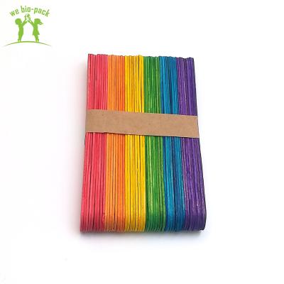 China DIY Sanitary Mixed Colorful Craft 150mm Sustainable Biodegradable Craft Wooden Ice Cream Sticks Spoon for sale