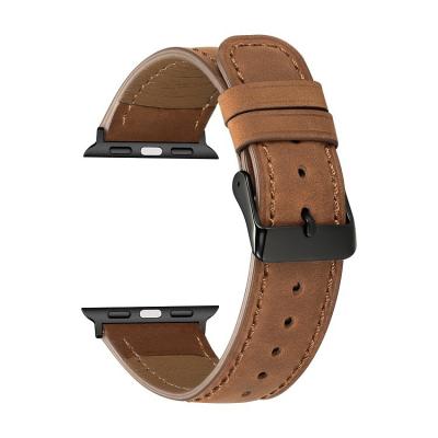 China Wholesale Stainless Steel Vintage Luxury Style Replacement Genuine Leather Band For Apple Watch All Series, For Apple Watch Leather Band for sale