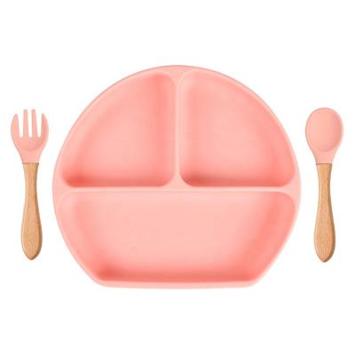 China Silicone Plate Wholesale Baby Feeding Dinner Set Kids Snack Silicone Dinnerware Bowl Set New divided suction silicone baby plate for sale