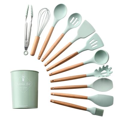 China Amazon best seller silicone kitchen utensils with beech handle kitchenware sets mint green cooking tools à venda