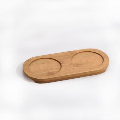 China Bamboo Wooden Kitchen Tool Equipment With 2 Inside Holes Tray For Seasoning Bottle Holder Te koop