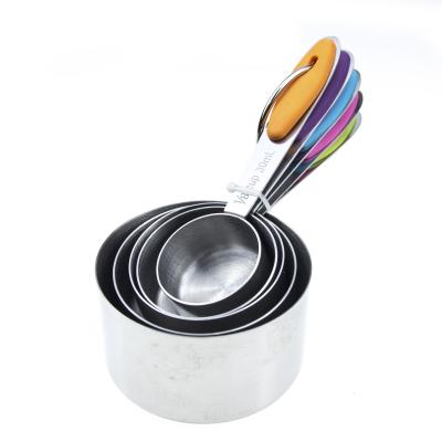 China Popular Baking tool silicone handle stainless steel measuring cups set of 5 for sale