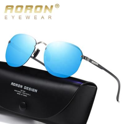 China Fashion Sunglasses Aoron Cheap High Quality UV400 Hd Rimless Metal Round Lens Polarized Sun Glass Men Sunglasses Manufacturer A608 for sale