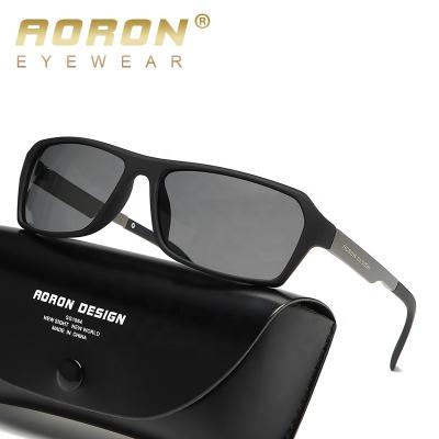 China Custom Fashion Aoron Logo UV400 Small Rectangle Matte Black Frame Men Man Polarized Shades Sunglasses A598 for sale