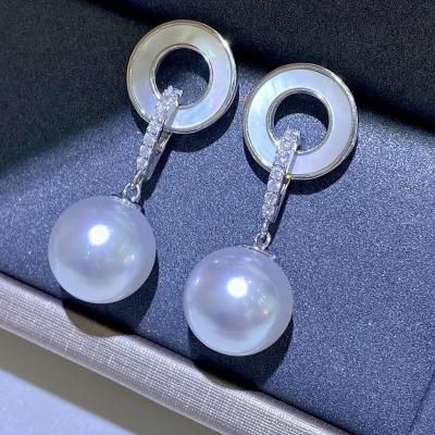 China Factory Supply 11~12mm Direct Natural Pearl 925 Sterling Silver White Pearl Stud Earrings TRENDY for sale