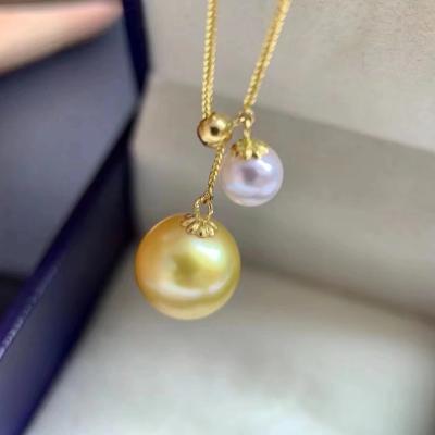 China Factory Price 9~10mm South Sea Gold Pearl 5-6mm Fashionable Japan Akoya Pearl 18K Gold Necklace for sale