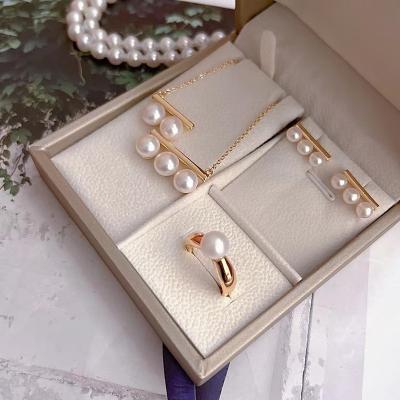 China 2022 Factory Direct Supply 5~8mm Freshwater Pearl FASHIONABLE Ring Earrings Necklace Jewelry Set for sale