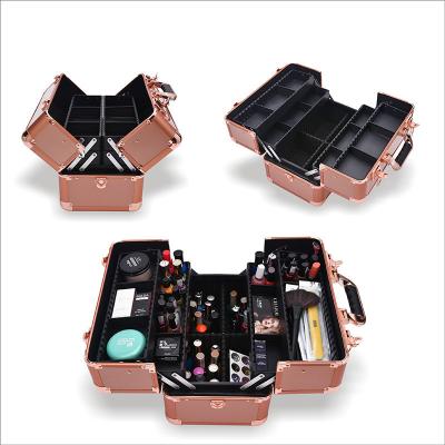 China Fashion factory supply stock professional with shoulder strap double-layer aluminum box big beauty makeup case for sale