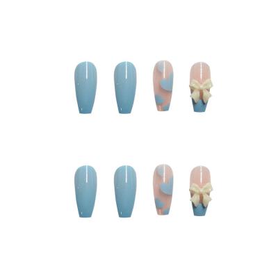 China Portable Removable Design Love Blue Bow Nail Patch for sale