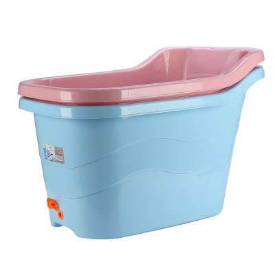 China Sustainable Cheap Eco Friendly Portable Child Plastic Bathtub With Stool With Water Outlet for sale