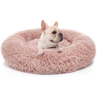 China Multicolor Fashion Breathable Trend Round Warm Faux Fur Plush Cat Dog Bed For Large Comfortable Soft Washable Dogs for sale