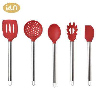 China Sustainable Kitchen Accessories Food Grade Silicone Cookware Set Stainless Steel Kitchen Utensils Set for sale