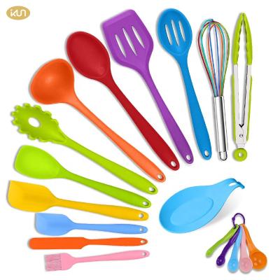 China 2021 Newest Food Grade 18Pcs Utensils Factory Silicone Kitchen Utensils With Turner Food Tongs Ladle Spoon Beater for sale