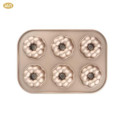 China Sustainable Factory Hot Sale Carbon Steel Non Stick 6 Cavity Cake Pan Baking Tools Donut Pan for sale