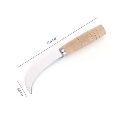 China Sustainable Wooden Handle Stainless Steel Fruit Banana Knife Curved Bent Blade Paring Knife for sale