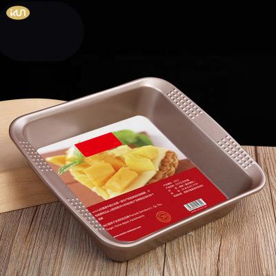 China Sustainable Champagne Gold 10 Inch Non Stick Bakeware Tray Square Loaf Pans Cake Pan Baking Tray Carbon Steel Mold for sale