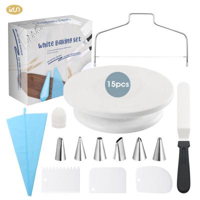 China Sustainable 15 Pcs Cake Stand Decorating Set Baking Cake Decorating Tool Kit for sale