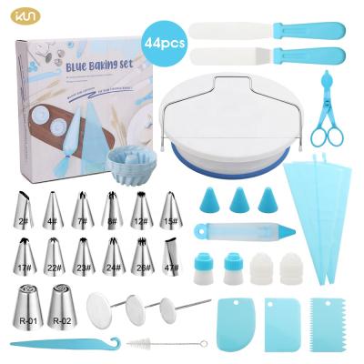 China Sustainable Cake Decorating Supplies Baking Tools Kit Turntable Set 44Pcs Cake Decorating Nozzles Set for sale