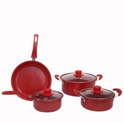 China Viable Best Selling Pot Red Iron Nonstick Cooking Kitchenware Sets Cookware Pan Pot Set for sale