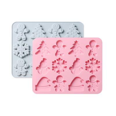 China Disposable Christmas Tree Silicone Snowman Mold Fondant Cake Mold Cookie Chocolate Decorating Snowflake Tools for sale