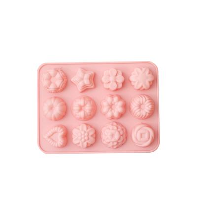 China Disposable Silicone Flower Shape 12 Cavity Pudding Cup Mousse Cake Mold Chocolate Ice Cream Decorating Mold for sale