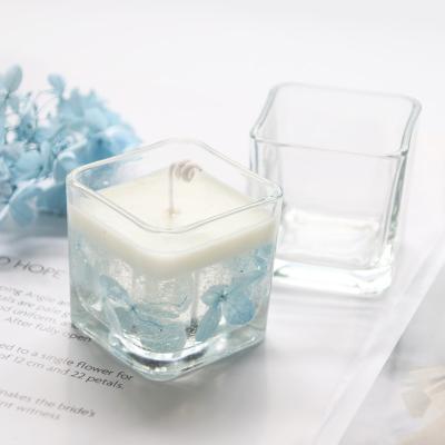 China Home Luxury Scented Clear Glass Candle Holders Square Candle Decoration Candle Jar for sale