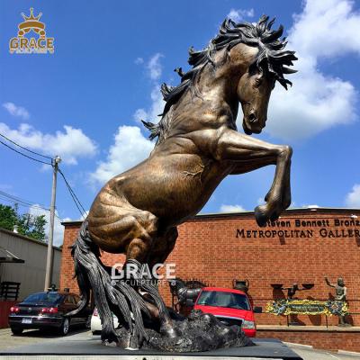 China Traditional Outdoor Life Size Decoration Sculpture Bronze Rearing Horse Statue for sale