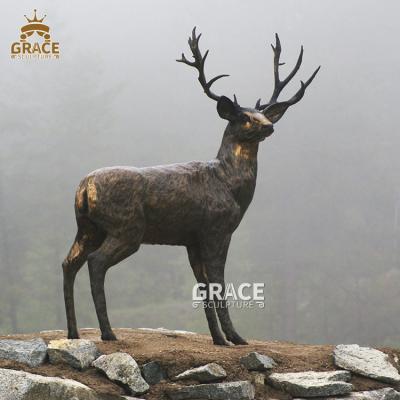 China Traditional Bronze Statue Large Bronze Buck Sculpture Standing Deer Statue for sale