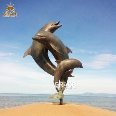 China Traditional Outdoor Garden Sculpture Metal Bronze Dolphin Life Size Statue for sale